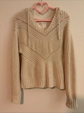 Aero Cream Knit Cowl Hoodie Sweater for Women